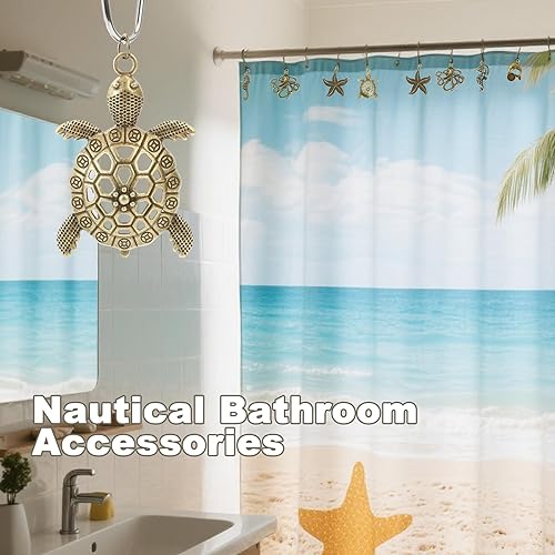Miniatura 4 de INSYOHO Ganchos para cortina de ducha de playa, 12 piezas, accesorios para cortina de ducha con ganchos de bronce junto al mar, 5 diseños náuticos