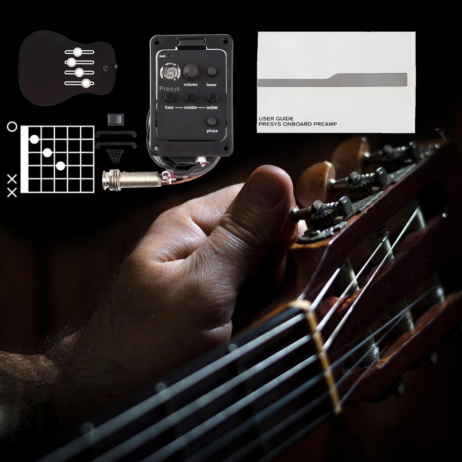 Control de volumen de guitarra acústica, pastilla de guitarra acústica | Amplificador de preamplificación de pastilla | Ecualizador de preamplificador de guitarra, transductor eléctrico acústico, indi