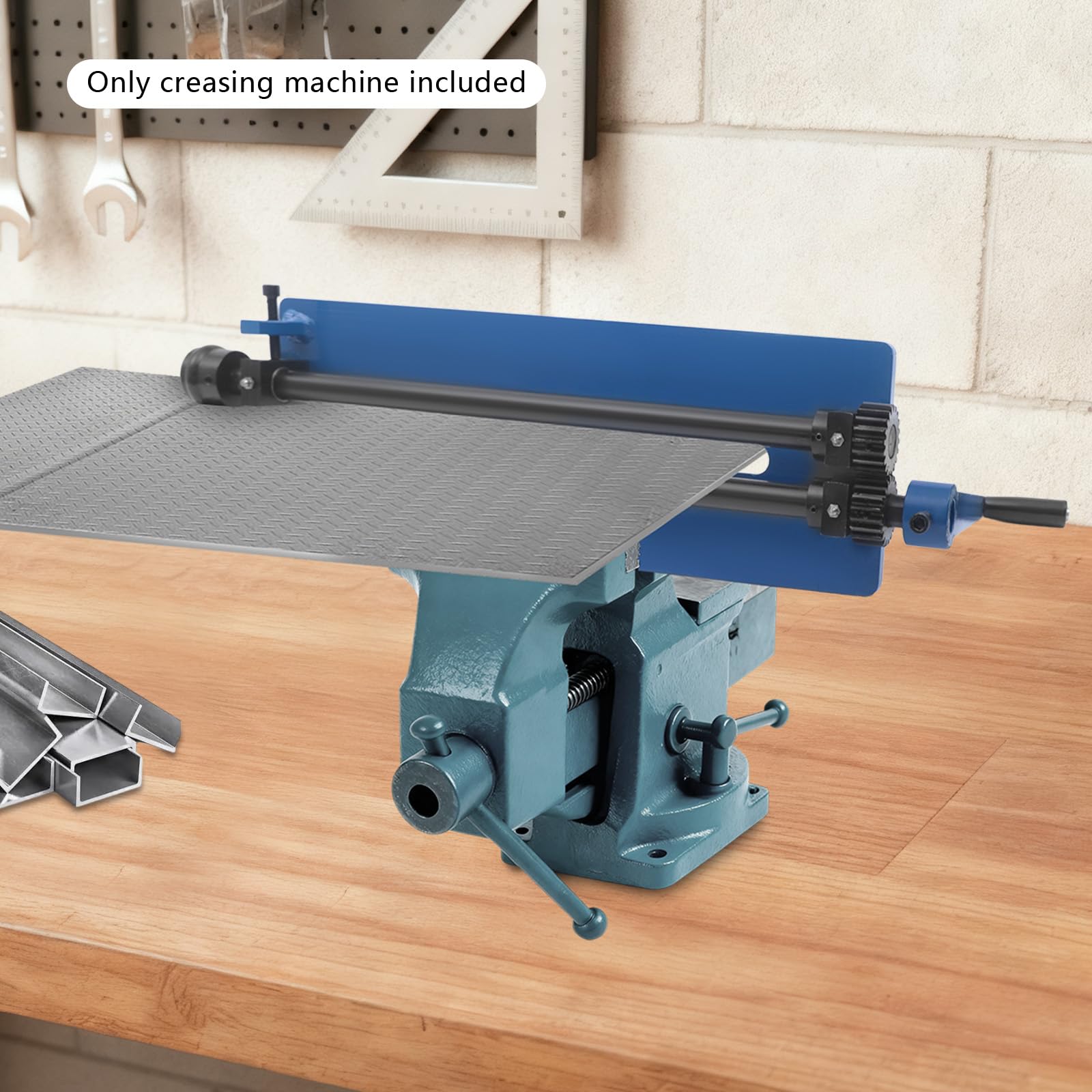 Máquina dobladora redonda de 18 pulgadas, 46 cm, acero azul, dobladora manual, máquina de rebordear, banco doblador, herramienta de rodillo de perlas con 6 juegos de dados para talleres de chapa