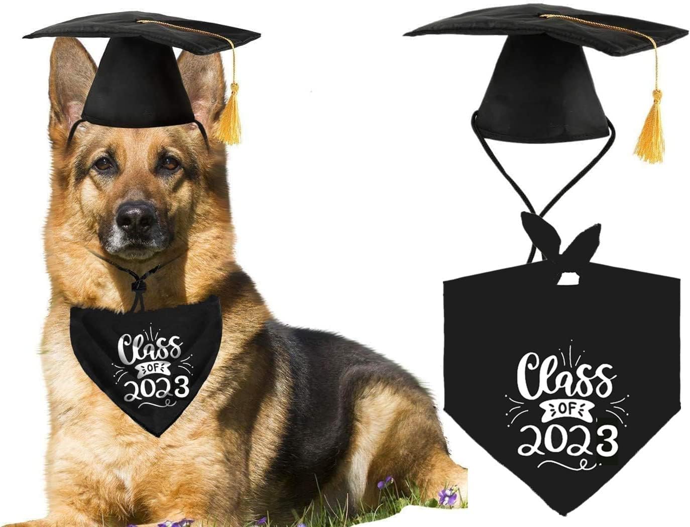 Dog Graduation Cap with Yellow Tassel and Class of 2023 Pet Graduation Bandana