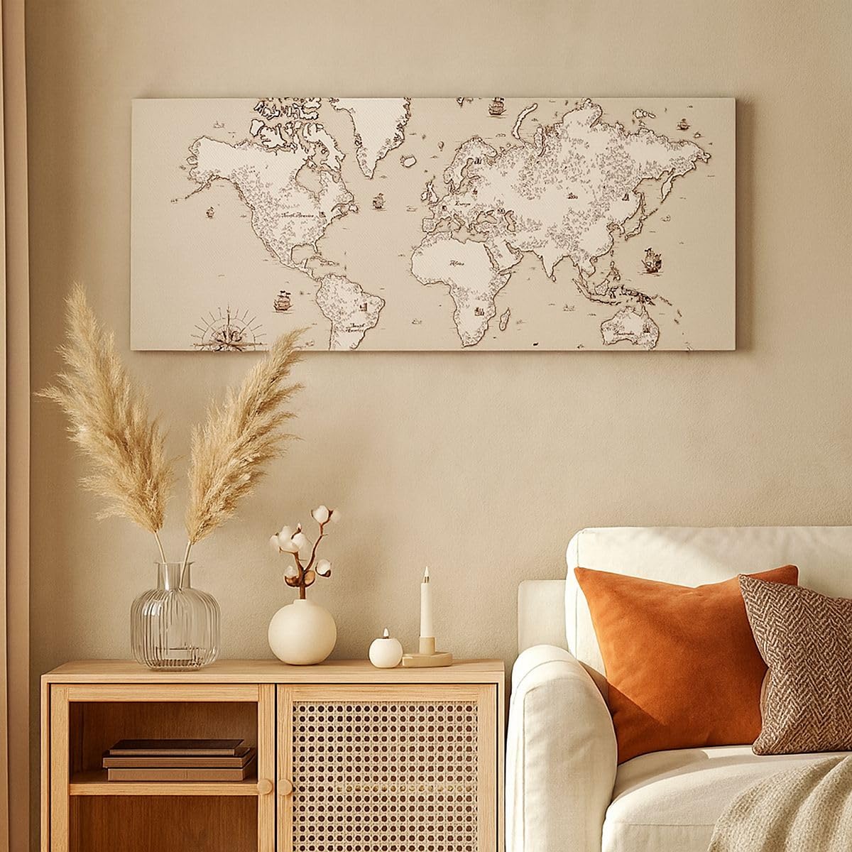ARTTOR Dekoracja ścienna Salon Mapa Świat klasyka kontynenty Panorama Obraz na płótnie w ramie 120x50cm Nowoczesny Sypialnia Kuchnia Sztuka na ścianę Duży Obrazy Art Foto Decor Canvas AB120x50-2910