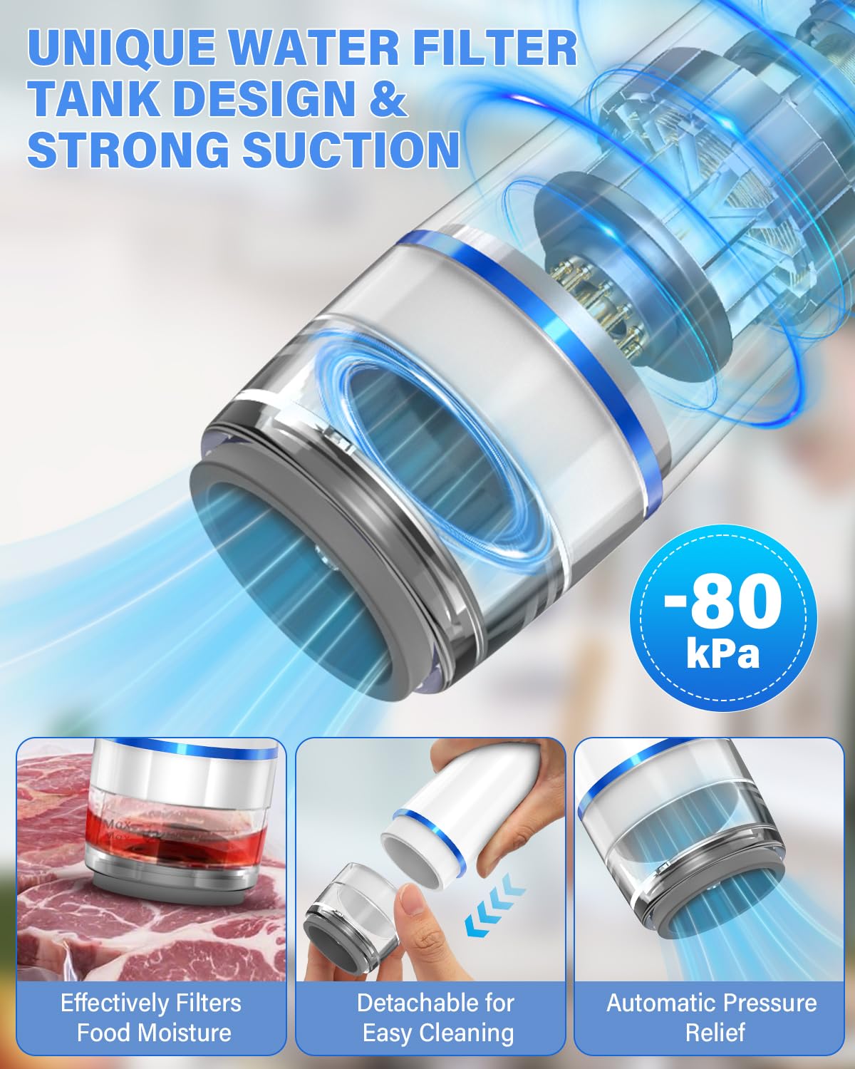 Macchina per sottovuoto compatta per alimenti (macchina per sottovuoto + sacchetti sottovuoto riutilizzabili), potente macchina portatile per sottovuoto per alimenti, salva pasti per la freschezza