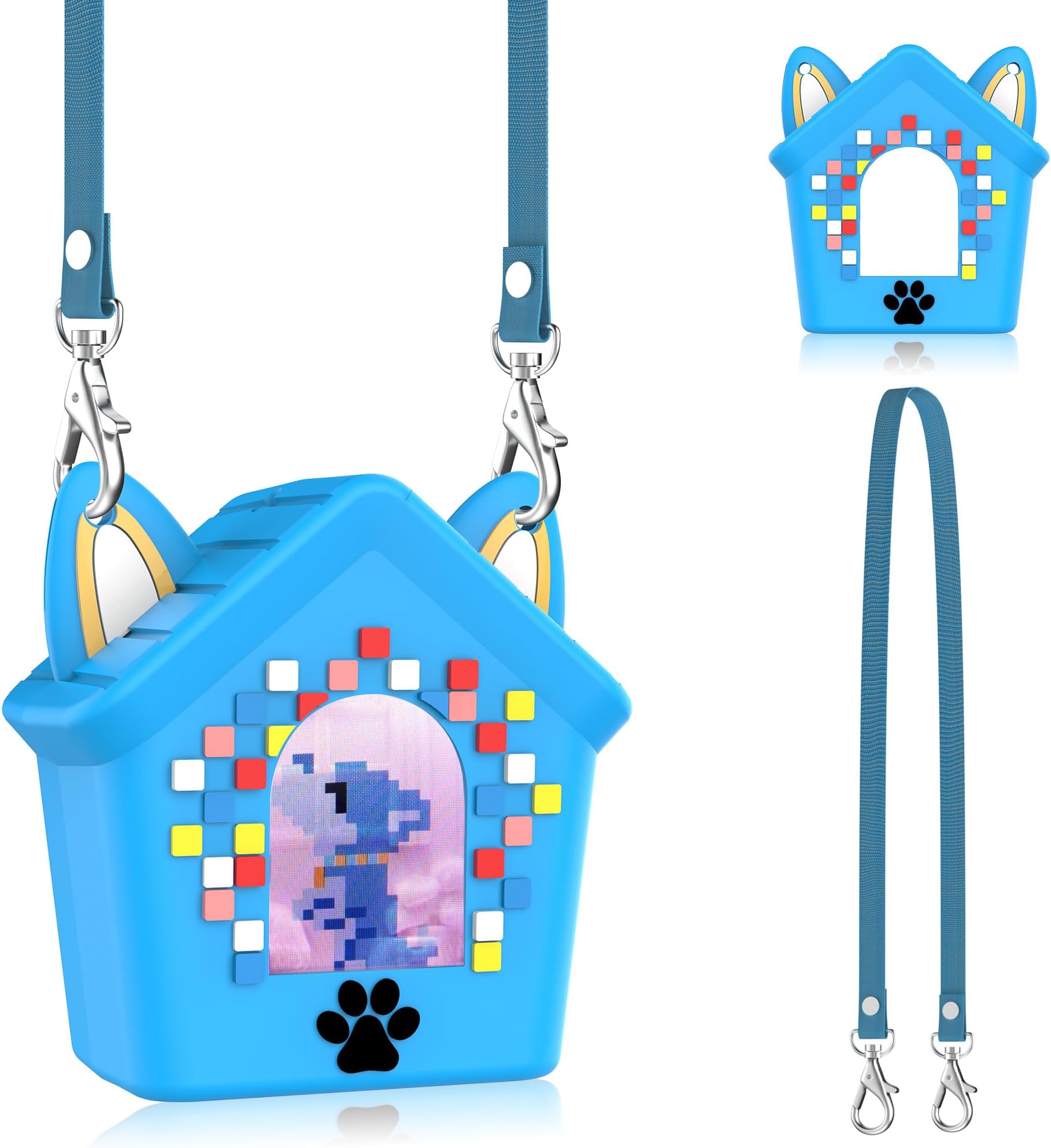Silicone Case for Bitzee Doghouse Interactive Digital Pet, Shockproof Protective Cover for Doghouse Bitzee Virtual Electronic Pets Accessories with Lanyard (Blue)