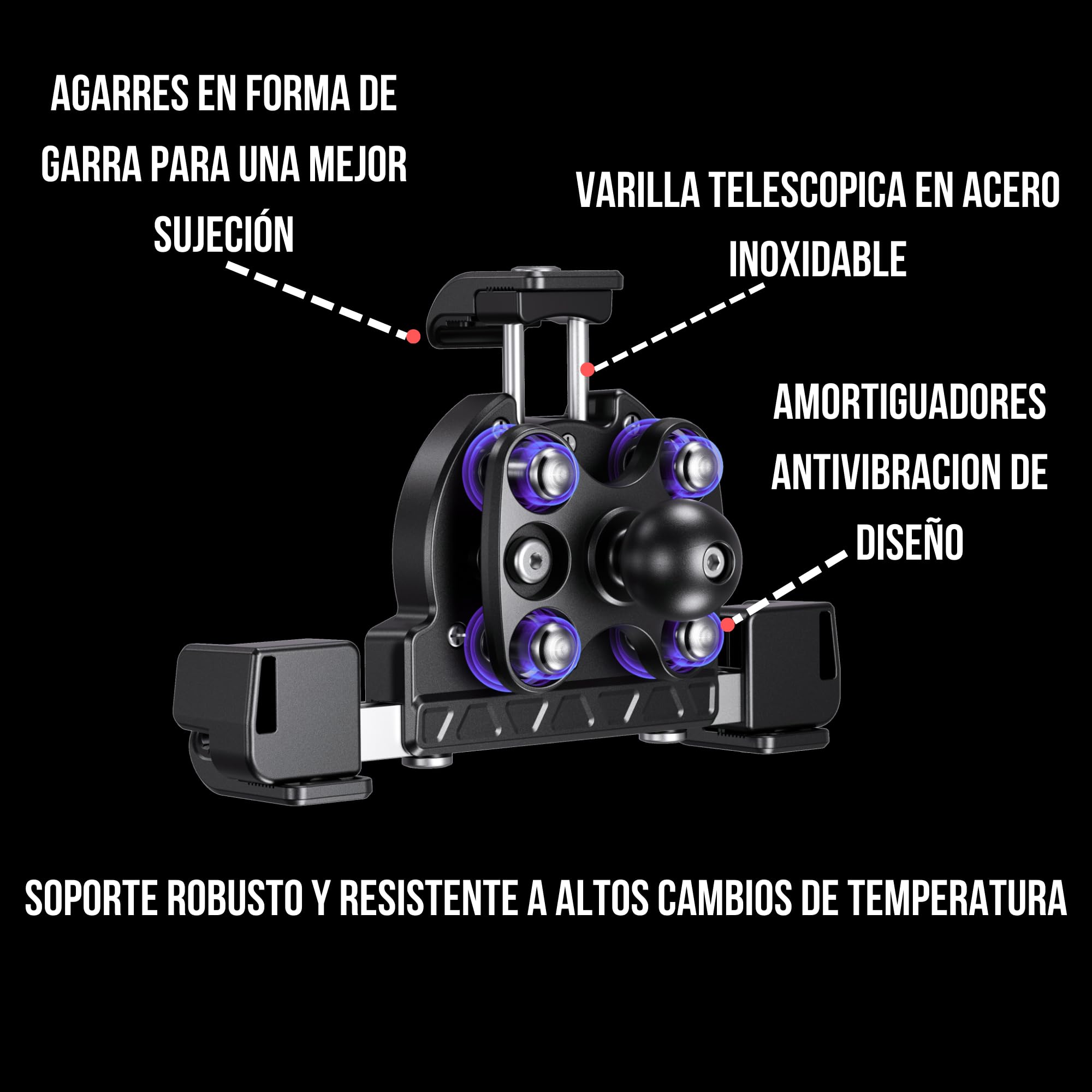 Radg Soporte Móvil Moto - [Doble Antivibración] Rotación 360º Tornillo Antirrobo, Camara Libre, Soporte Telefono Bicicleta — view 5