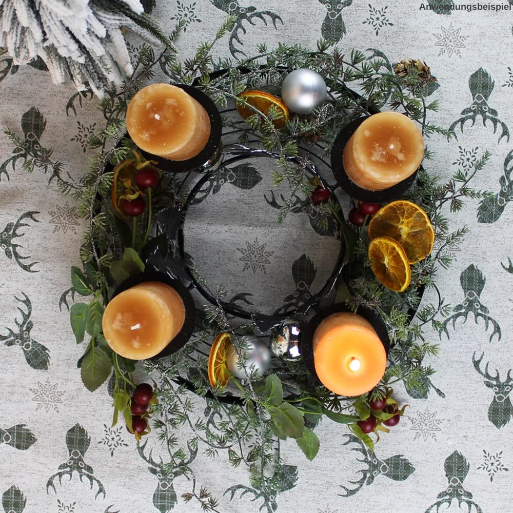 matches21 Metall Adventskranz mit 4 Kerzenhaltern & Wald Hirsche Adventsgesteck zum Ausschmücken - schwarz Ø 30x13 cm