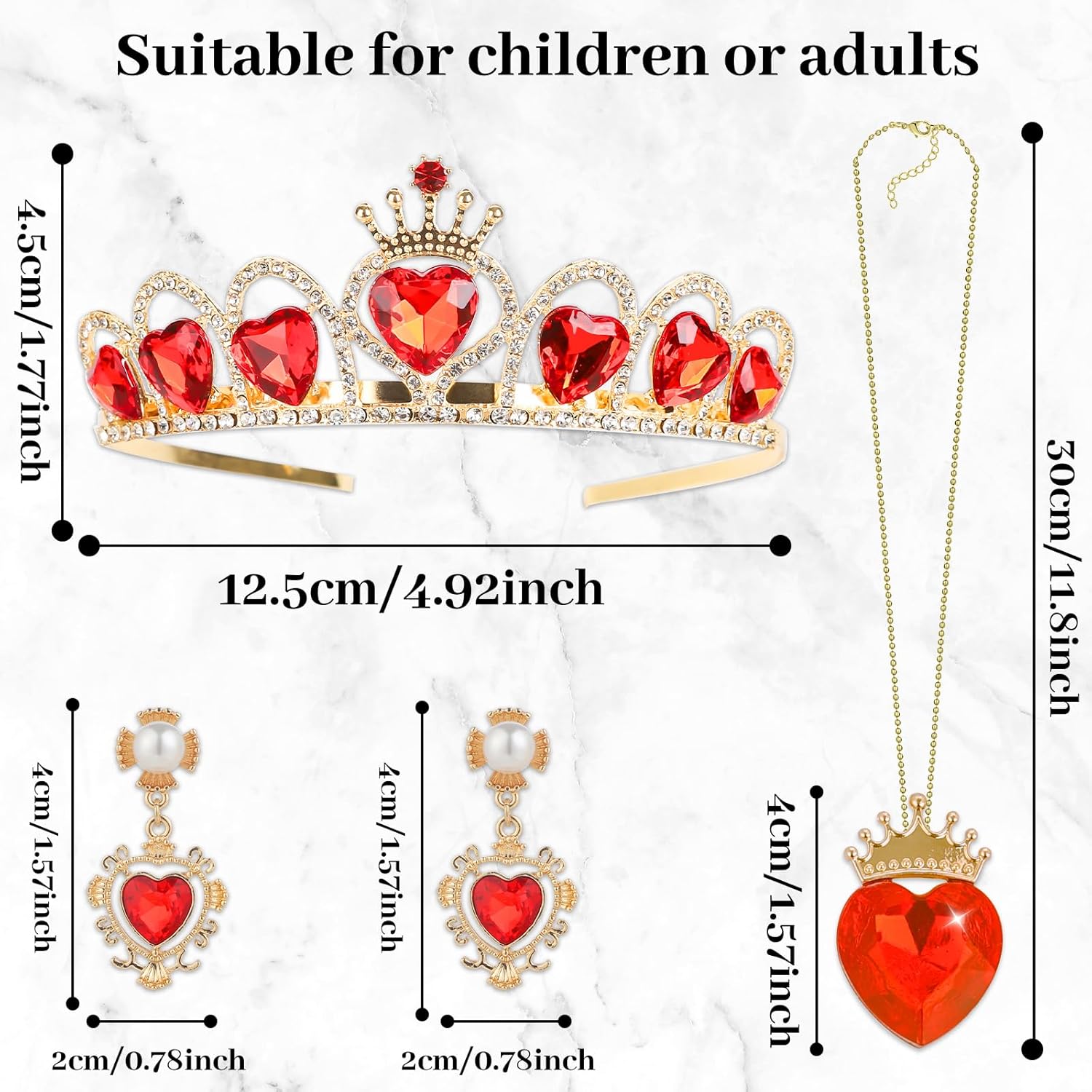 Evie Red Heart Necklace Queen of Heart Crown and Stud Earrings,Queen of Hearts Costume Jewelry Set for Woman Halloween Christmas Birthday Costume - Image 4