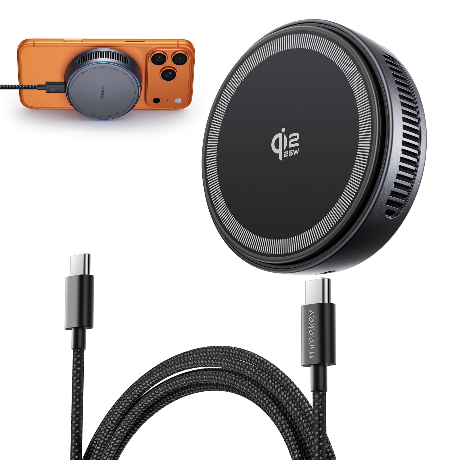 THREEKEY MagSafe充電器 【Qi2認証 25W急速充電·冷却機能強…