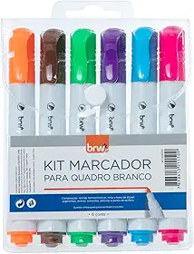 Pincel Marcador Quadro Branco Blister com 6 Cores, BRW