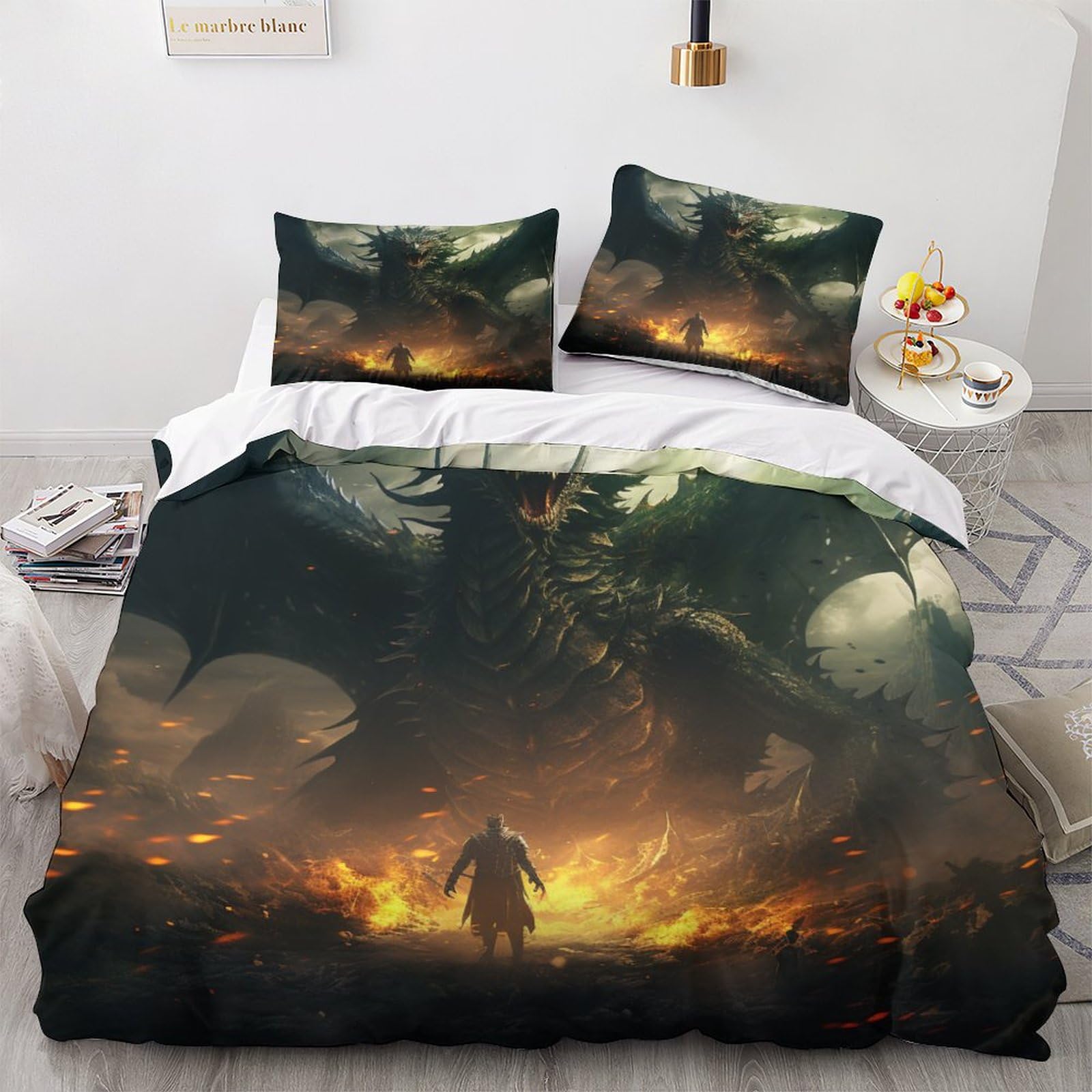OPSREY Dragon Colorful Duvet Cover Set Hidden Zipper Dragon King Quilt Cover Set with Pillowcases Bedding Set Soft Microfiber Comforter Cover Various Sizes for Kids Adults King（220x240cm）