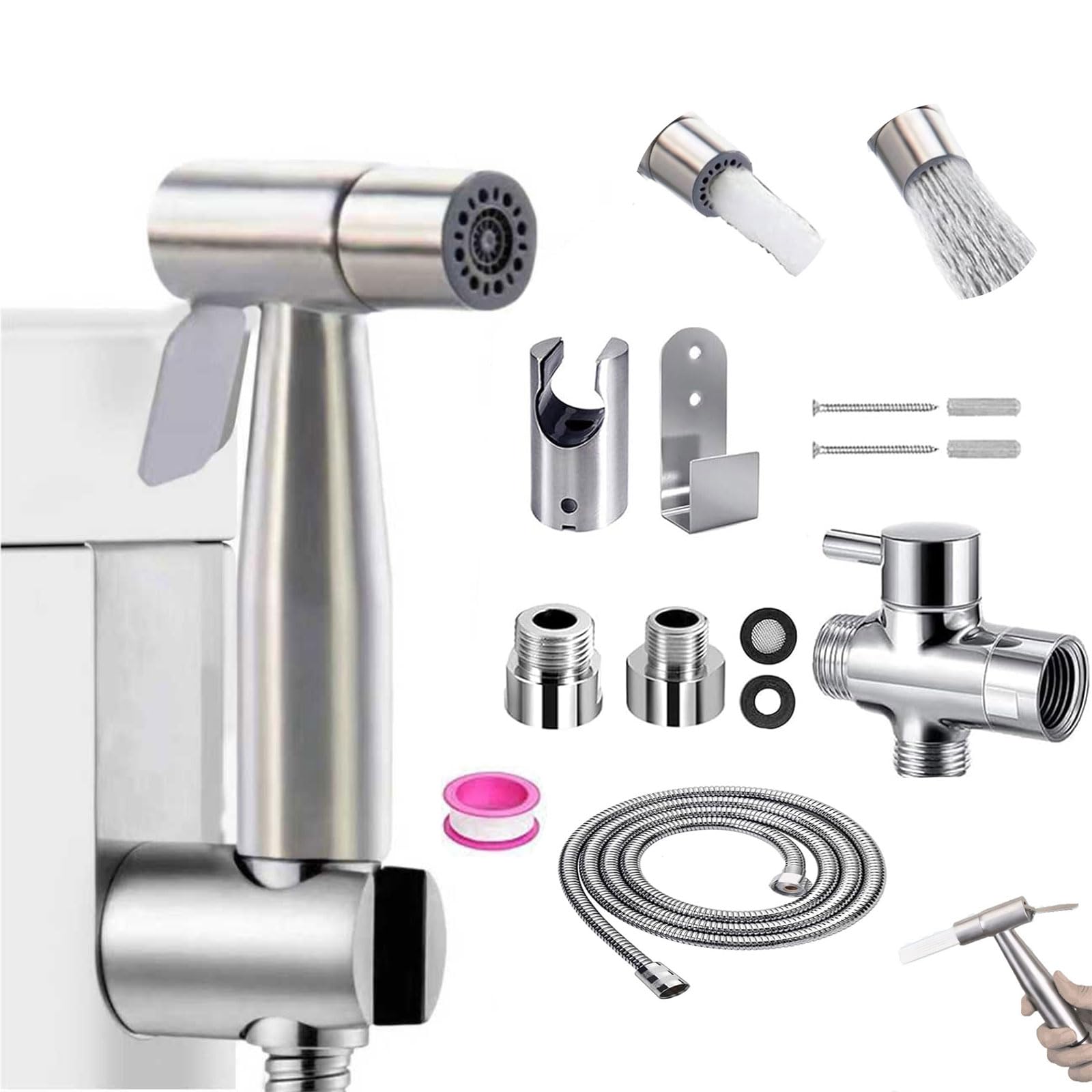 Bidet douchette à main double mode avec vanne de dérivation 3 voies pour toilette et rinçage