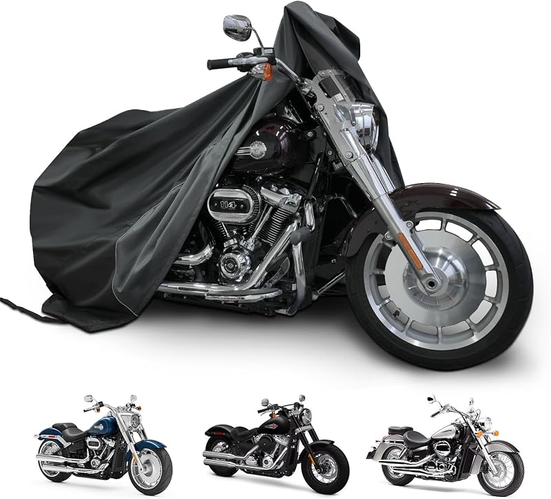Motorcycle Cover for Cruiser Models Harley Davidson Iron 883, Fat Boy, Softail Slim, Softail Standard, Street Bob 114, Sport Glide, and Most Motorcycles - Waterproof Motorcycle Cover Outdoor Storage