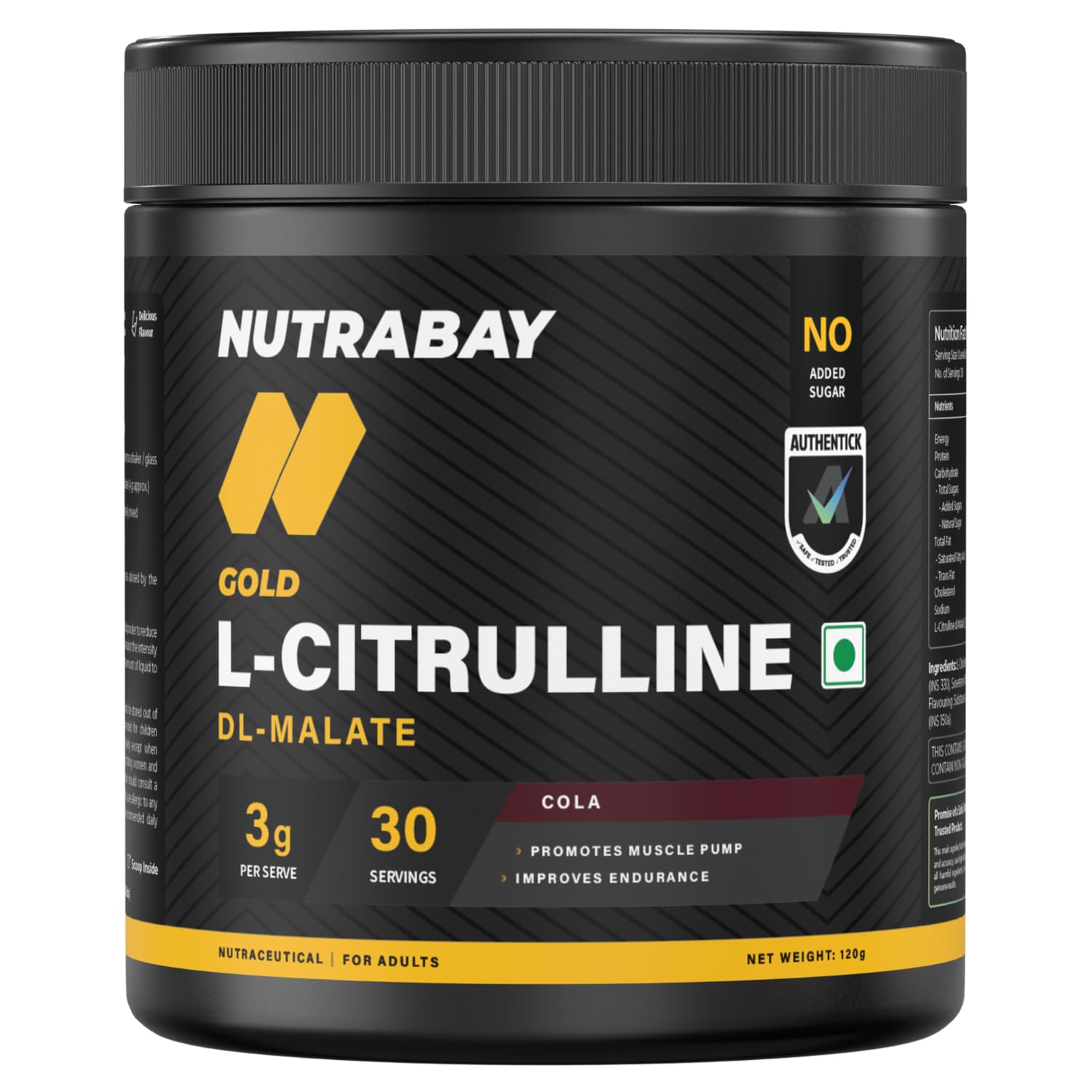 Nutrabay Gold Citrulline Malate 2:1 Supplement Powder - 120g, Cola Flavor | Boosts Nitric Oxide, Pre Workout Amino Acid for Muscle Strength & Endurance-image-13