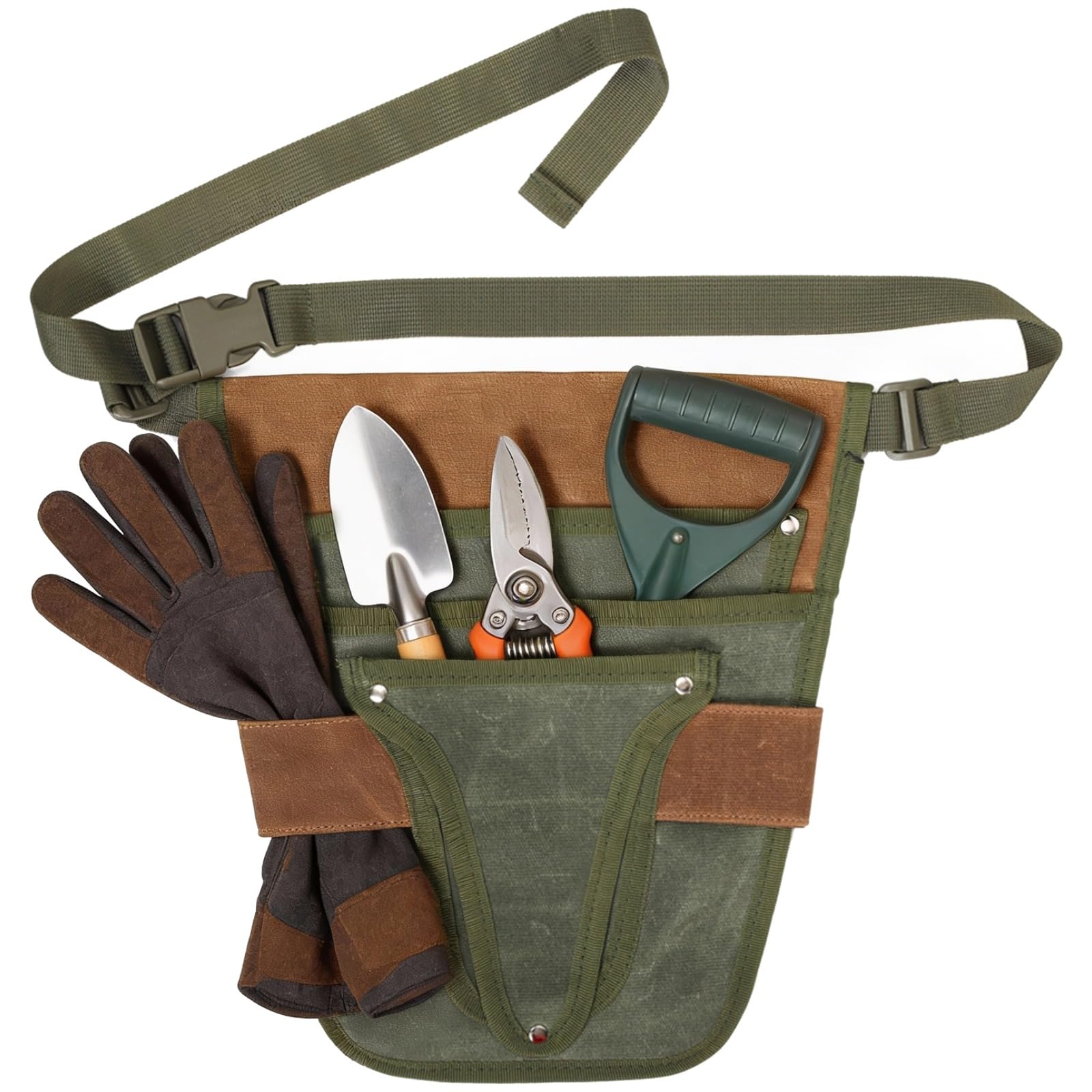 Packool Handy Gardening Tool Belt, Waxed Canvas Gardener Belt with Adjustable Waist, Waterproof Garden Tool Bag Organizer, Portable Waist Tool Pouch for Women & Men Gardeners