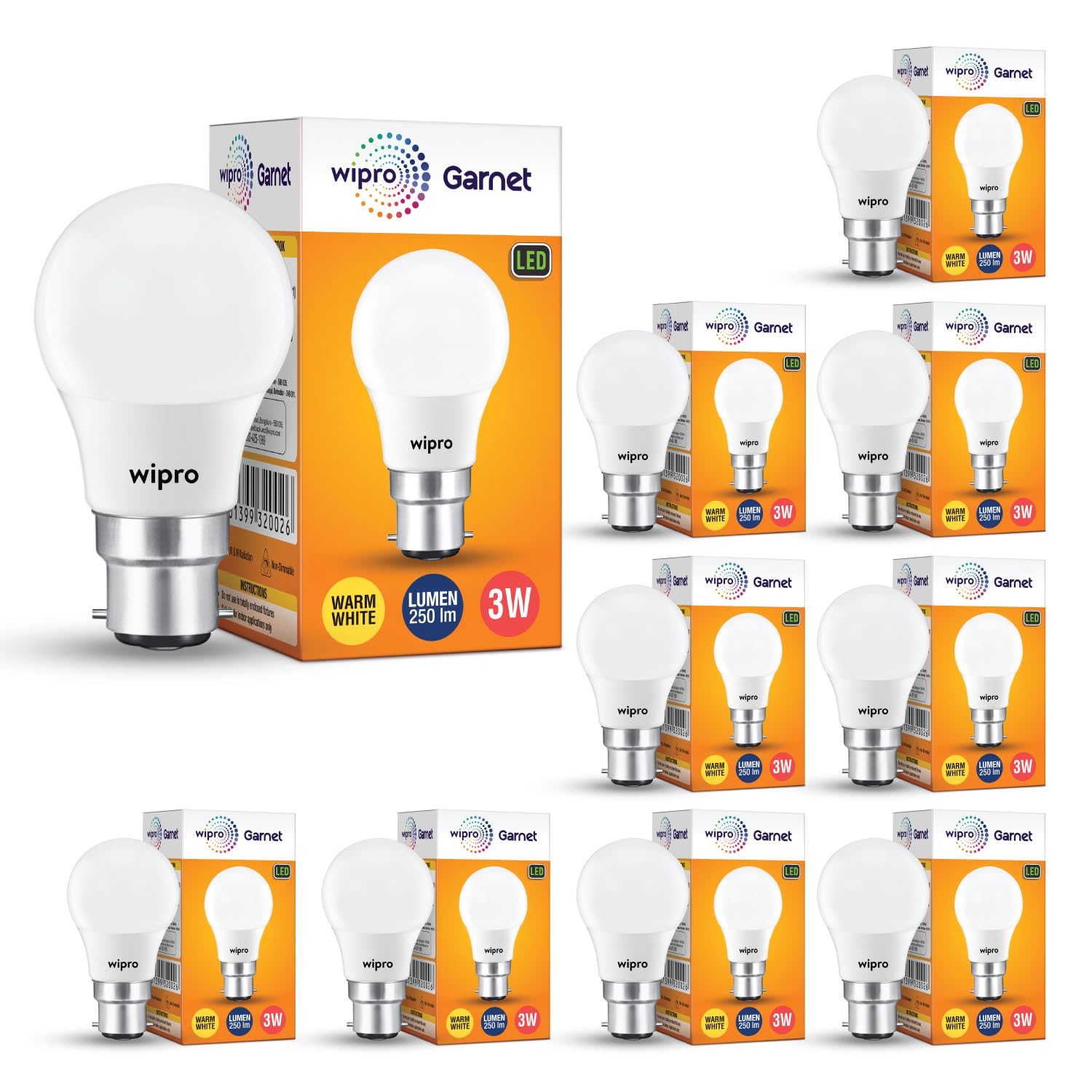 wipro Garnet 3W LED Bulb for Home & Office |Warm White (2700K) | B22 Base|220 degree Light coverage |4Kv Surge Protection |400V High Voltage Protection |Energy Efficient | Pack of 10-image-29