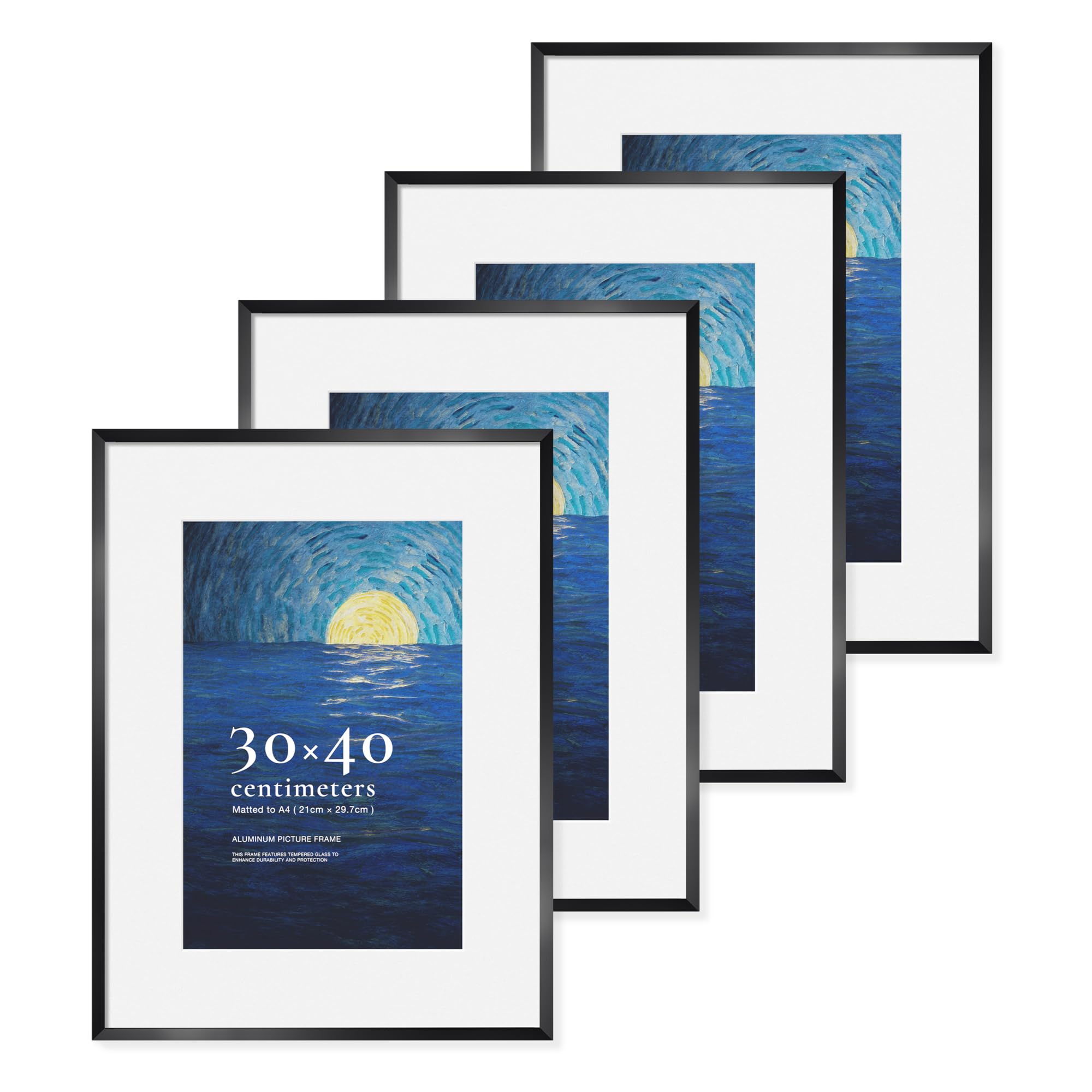 LIVINGTASTE 30x40 Picture Frames Brushed Black Aluminium, 4 pack 12x16 inch Photo Frames with Plexiglass Front, for Posters, Artwork, Wall Display Only