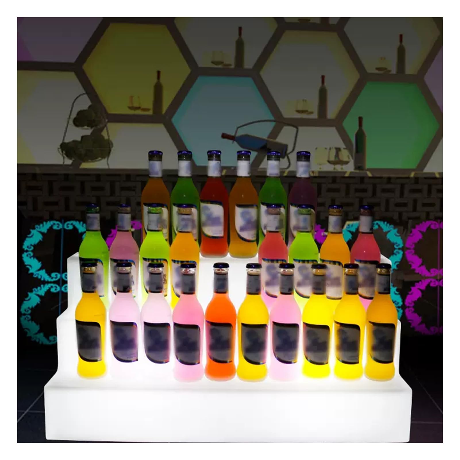 Scaffale per Bottiglie da Liquore LED | Supporto per Bottiglie da Bar Illuminato a 3 Livelli | Espositore Illuminato per Bar Domestico/Commerciale | Ripiani in Acrilico con Luci