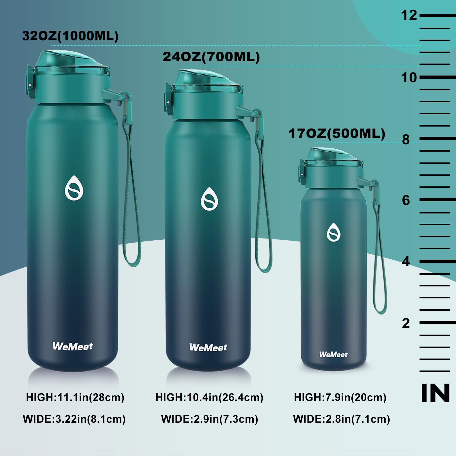 WEMEET Borraccia in acciaio inox 18/10 con cannuccia rimovibile, a prova di perdite, a doppia parete, in acciaio inox, per attività all'aperto, lavoro, fitness, bicicletta, scuola, 700 ml, (blu)