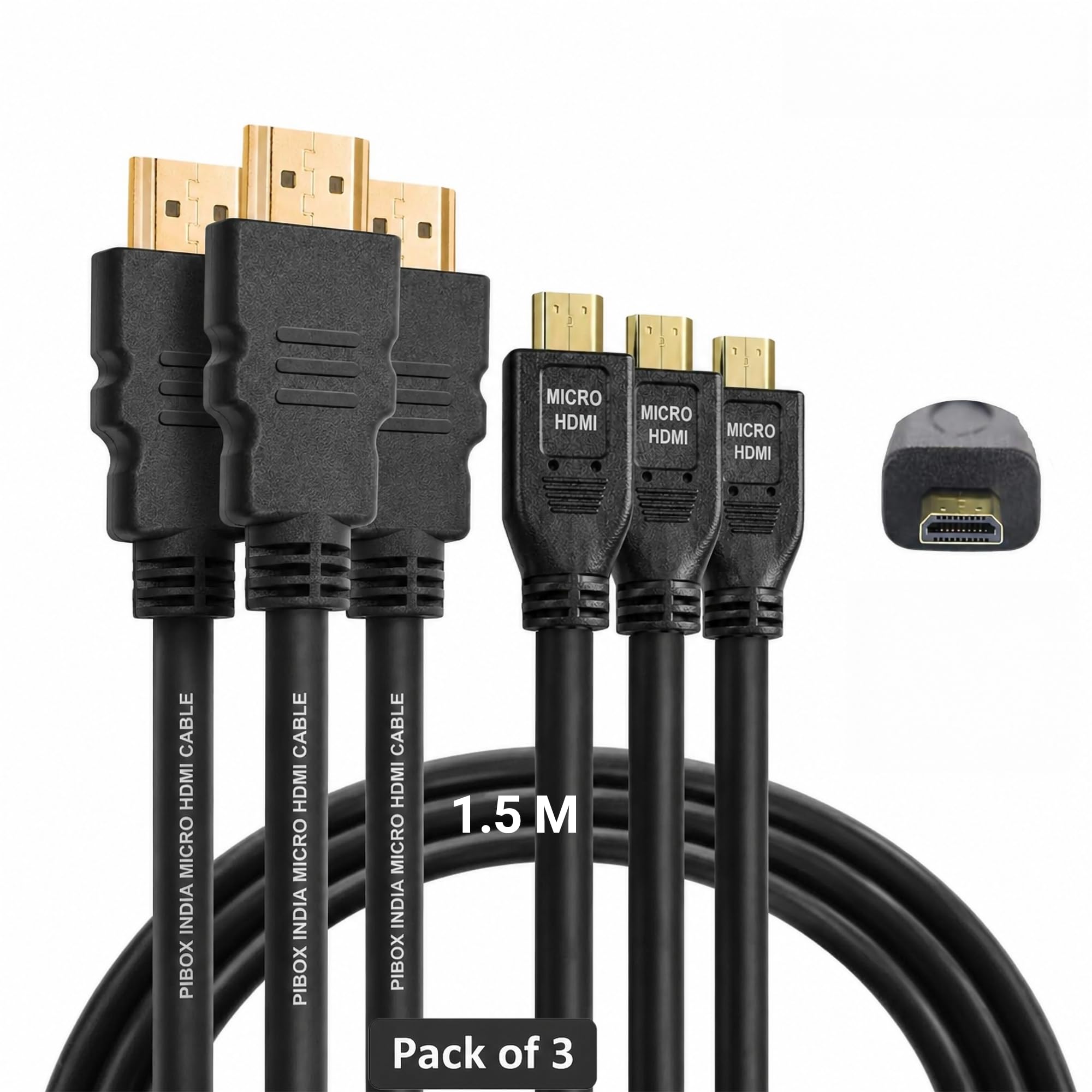 pibox India, Micro HDMI Cable to HDMI Cable, 4K 60Hz, 1.5 Meter 5 feet, Adapter Ethernet Audio Return for Raspberry Pi 4 pi 5 RPI, GoPro Hero 7, Sony Camera (NOT MINI DP/NOT Micro USB)- Pack of 3-picture-10