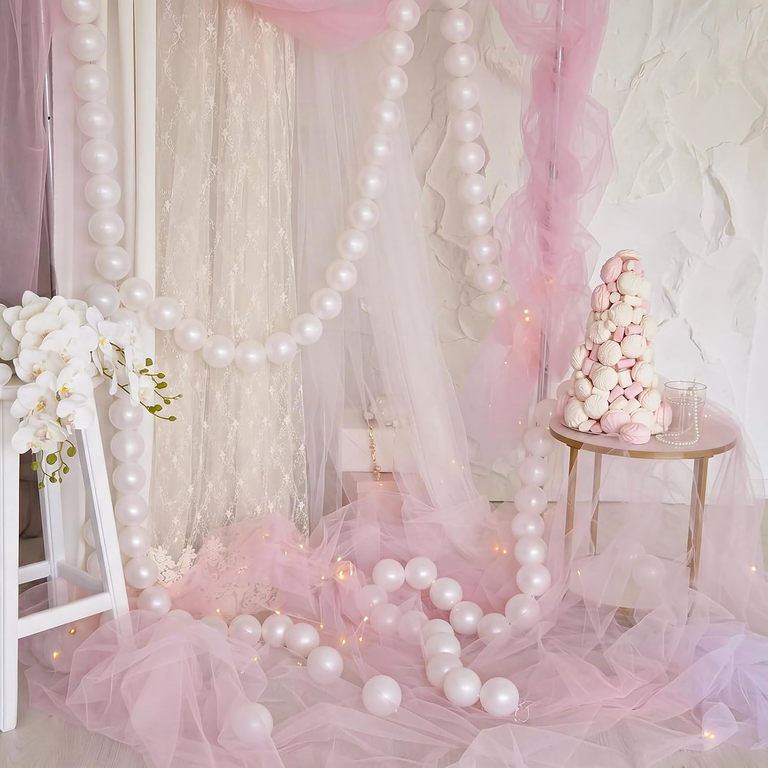 9ft Wedding Jumbo Pearl Beaded Garland 75 mm Pearl White Plastic Large Bead Ball Hanging Banner for Wedding Bridal Shower Ceremony Baby Shower Birthday Garden Decoration