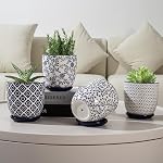Pots de planteur à suce en céramique - petit 4.6 1 cm / 11.5 cm Pot de fleurs avec trous de drainage et des soucoupes pour plante intérieure, Cactus, Herbes, Plantes d'extérieur, Décor maison, Ensemble de 4, Bleu Vintage