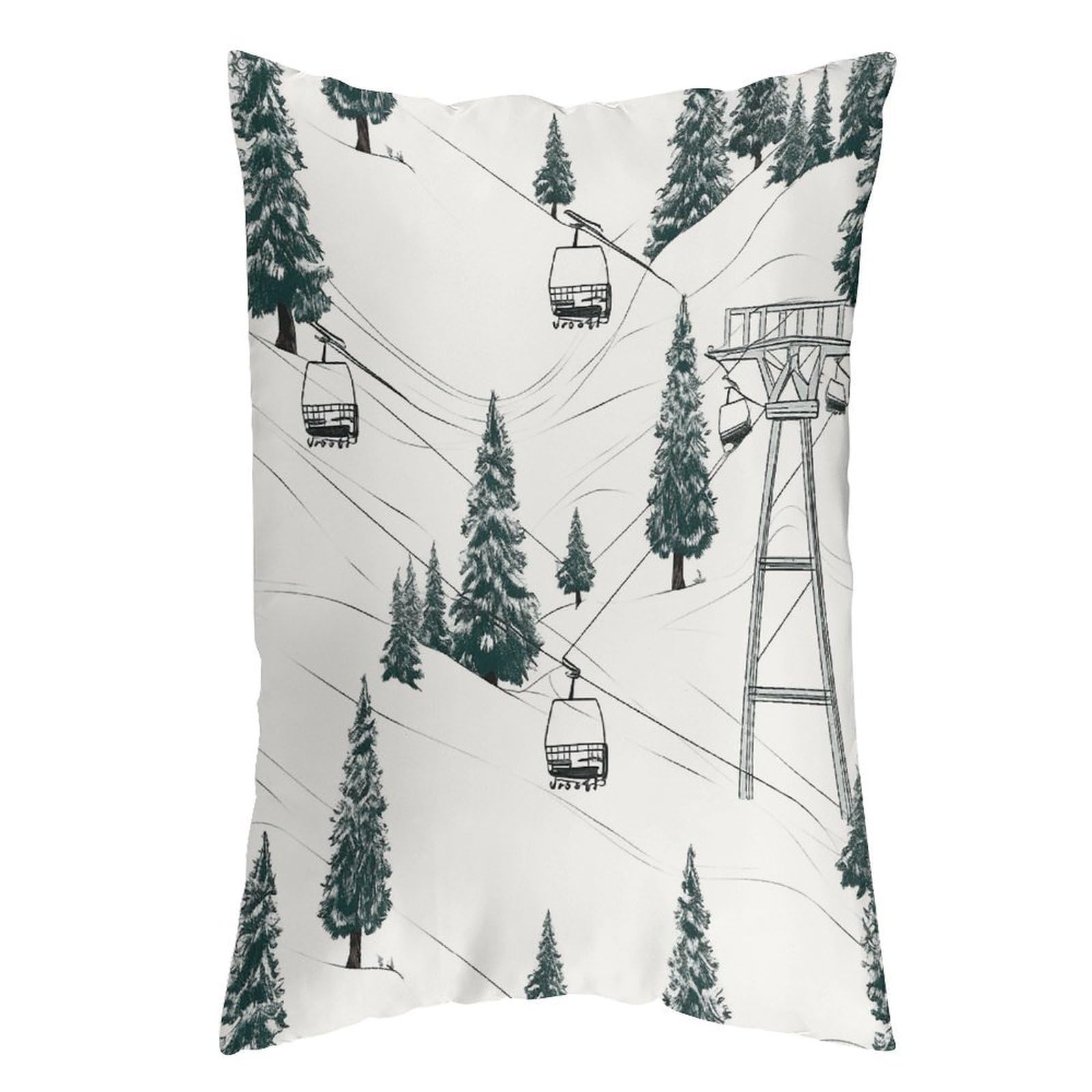 LDGSUPH Ski Lift with Fir Tree Pillow Cases Soft Pillowcase with Invisible Zipper Wrinkle Resistant Pillow Covers Breathable Removable Pillow Protector for Bed Sofa Car 12 "x20