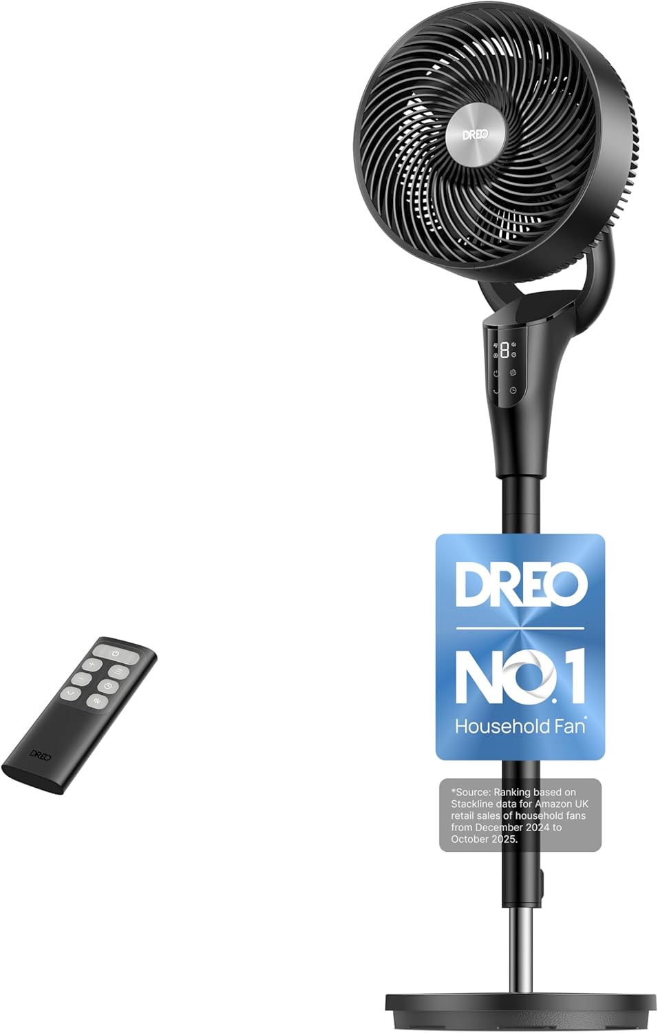 Dreo 20 dB Silent Standing Fan for Bedroom, 42″ Pedestal Fans with Remote, 90° Oscillating, 90° Manual Vertical Cooling Fan, 8 Speeds, Adjustable Height, 8H Timer, Child Lock, LED Display[Upgraded]