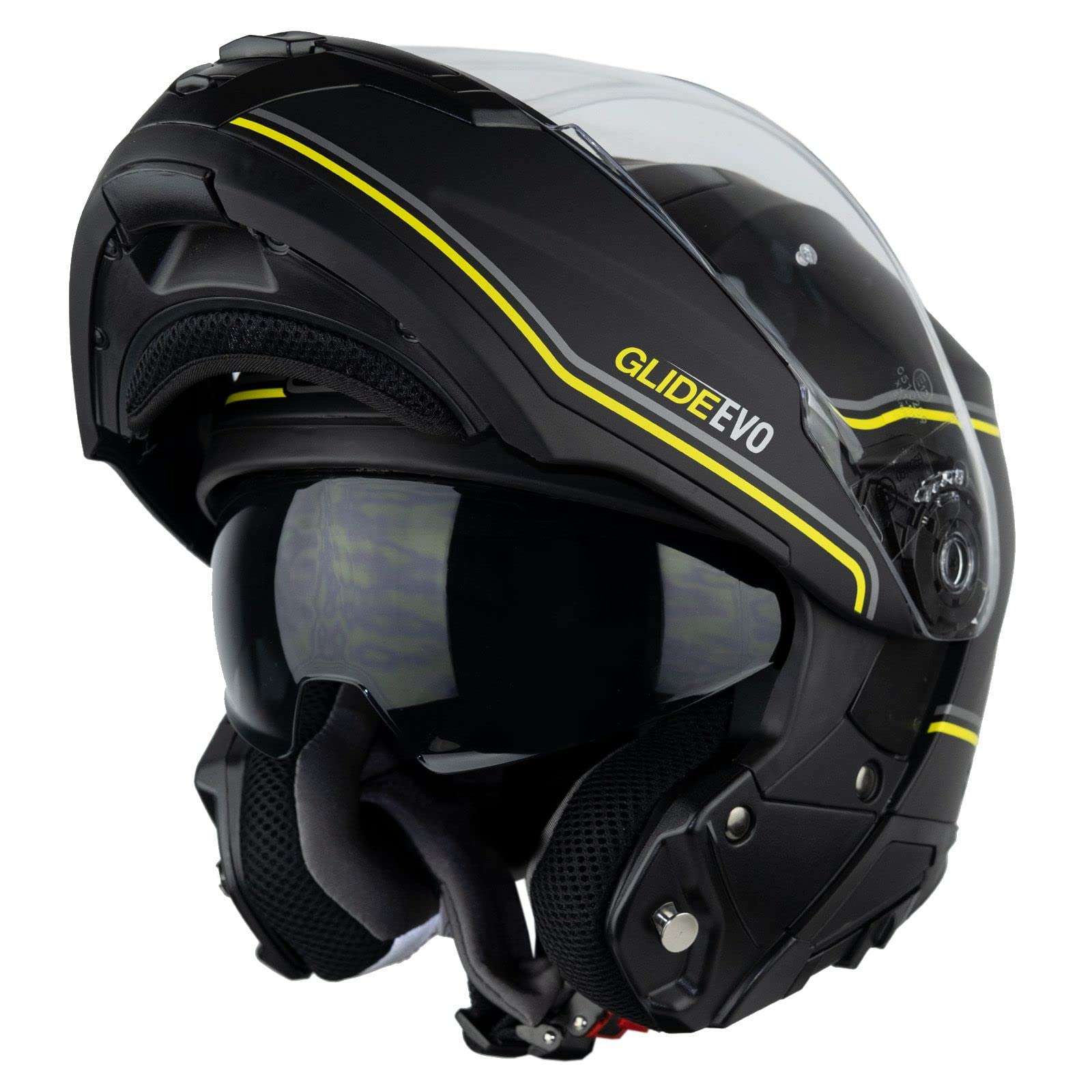 G-MAC Glide Evo Flip Front Motorcycle Helmet (XXL, Black, Grey, Yellow)