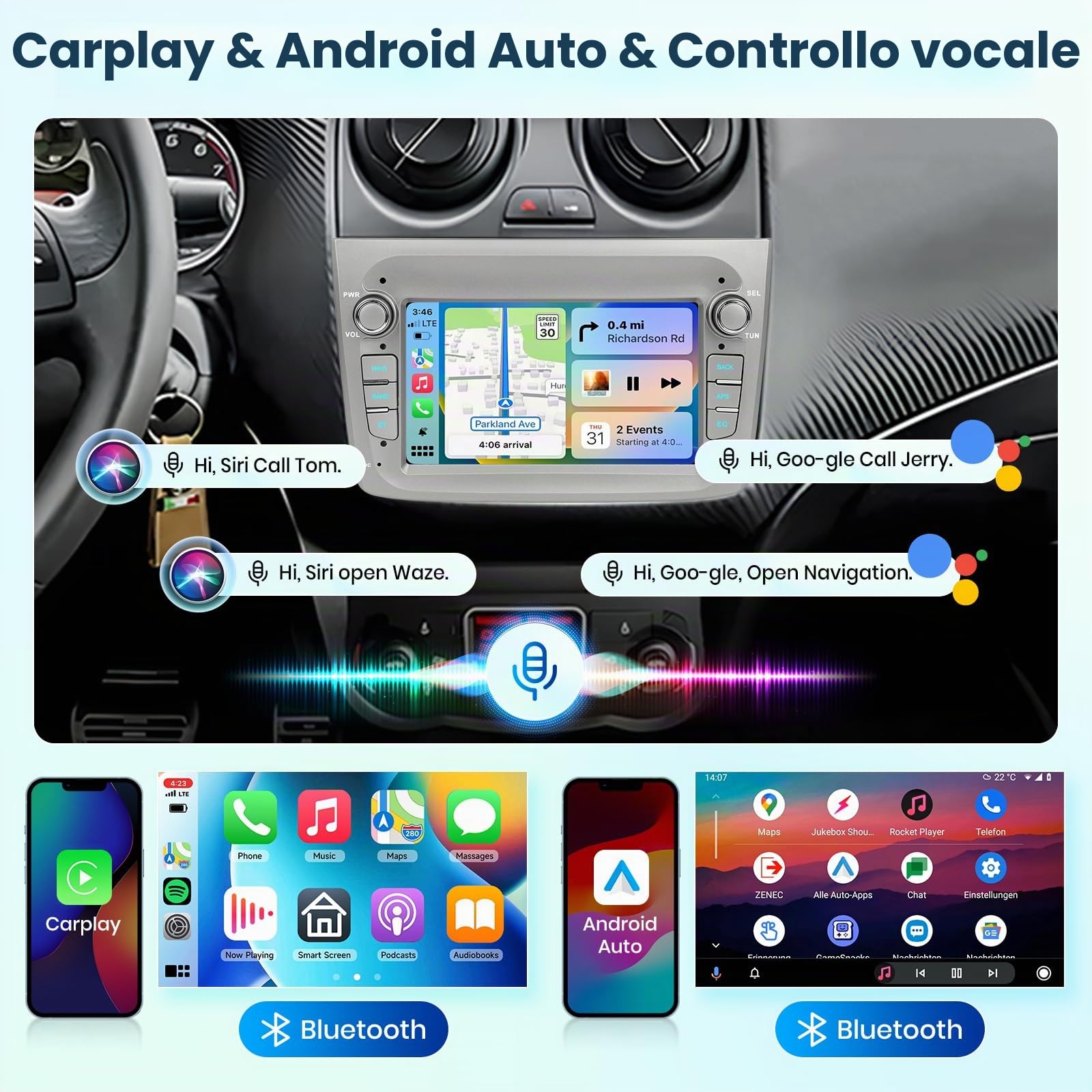 Rimoody【DAB+】2G+64G 7'' Android 15 Autoradio per Alfa Romeo MITO 2008-2016 Carplay Senza Fili Android Auto Navi GPS WiFi Mirror Link Bluetooth FM/RDS EQ Comandi al Volante Retrocamera
