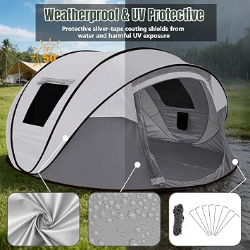 Instant Pop Up Camping Tent, 4-5 Person Tents,Automatic Set Up Tent in 3 Seconds,Waterproof Sunshade Family Tent,Portable Lightweight Dome Tent for Outdoor Camping,Hiking,Travel & Beach