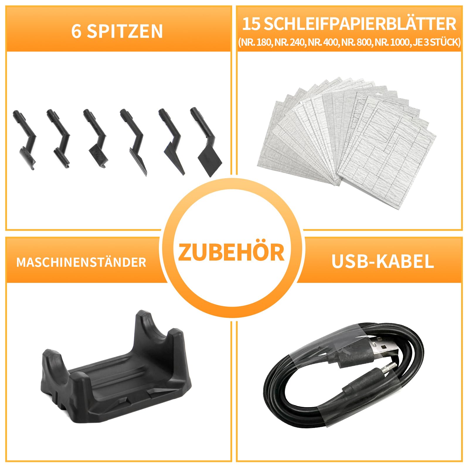 Hubschleifer, variable Drehzahl und USB-Aufladung mit LED-Licht, Stiftschleifer mit 6 Schleifköpfen, geeignet zum Schleifen, Polieren, Finishen und für DIY-Projekte (BLAU)