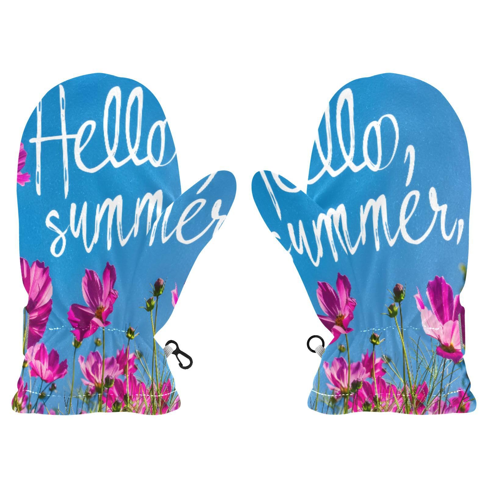 Kid's Winter Gloves Children Warm Gloves Pink and Purple Flowers for Boys Girl Age 4-6 Years