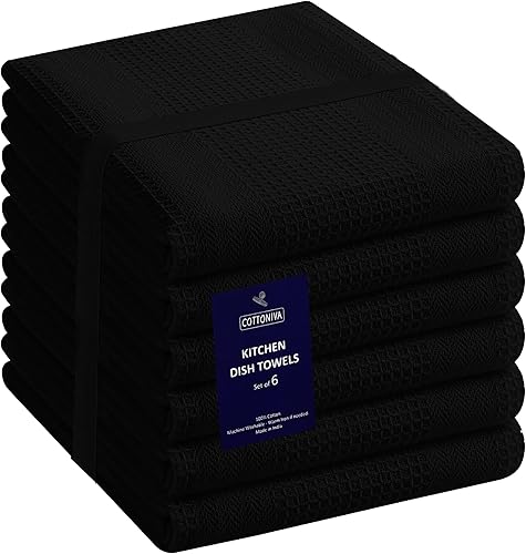 Juego de 6 toallas de cocina de punto gofre, paquete de 6 paños de cocina de algodón para secar platos de 16 x 28 pulgadas, toallas de mano de