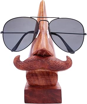 ITOS365 Handmade Wooden Nose Shaped Spectacle Specs Eyeglass Holder Stand with Mustache Gifts for Men