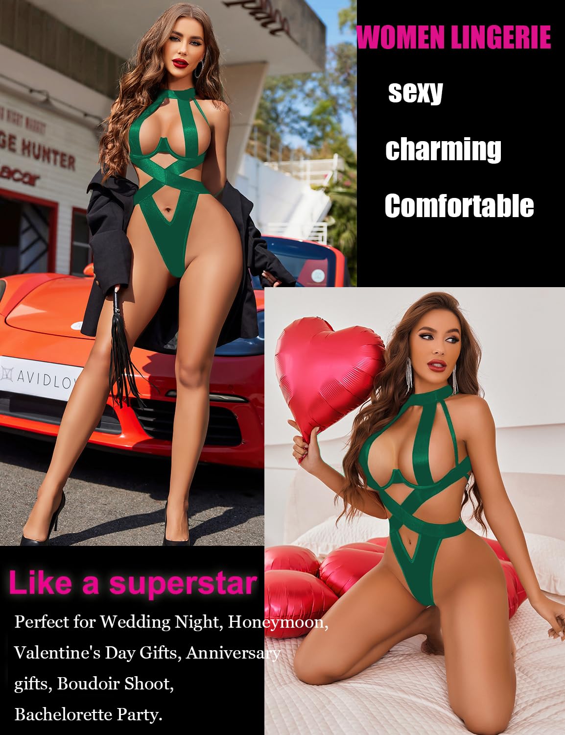 Avidlove Women Lingerie Sexy Bodysuit Strappy Teddy Lingeries One Piece Mini Babydoll with Underwire