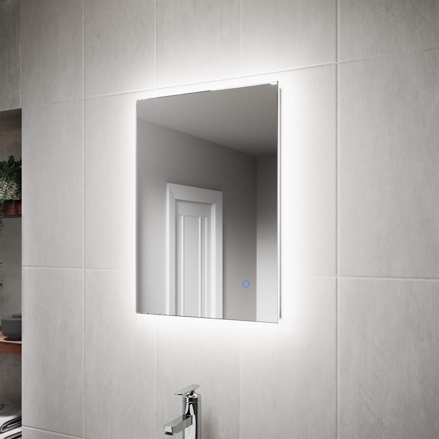 Furniture Pebble Grey Bailey LED Illuminated Bathroom Mirror with