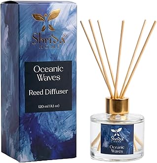 120ml Oceanic Waves Reed Diffuser Glass Set, Fresh Aroma Oil with 6 Rattan Sticks, Long-Lasting & Toxin-Free Room Freshener, Refreshing Ocean Breeze for Home, Bathroom & Office, Ideal Gift