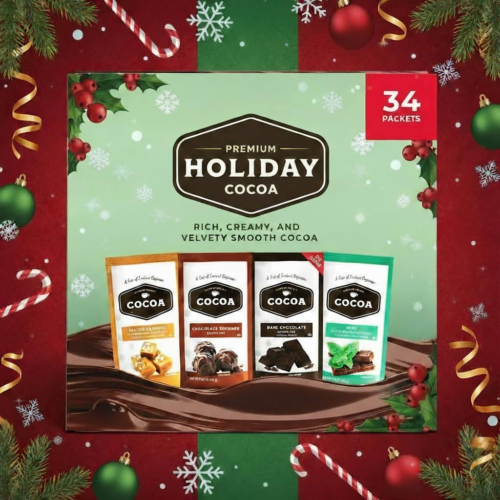 Premium Holiday Hot Cocoa Mix Variety Pack, 34 Count Single Serve Packets