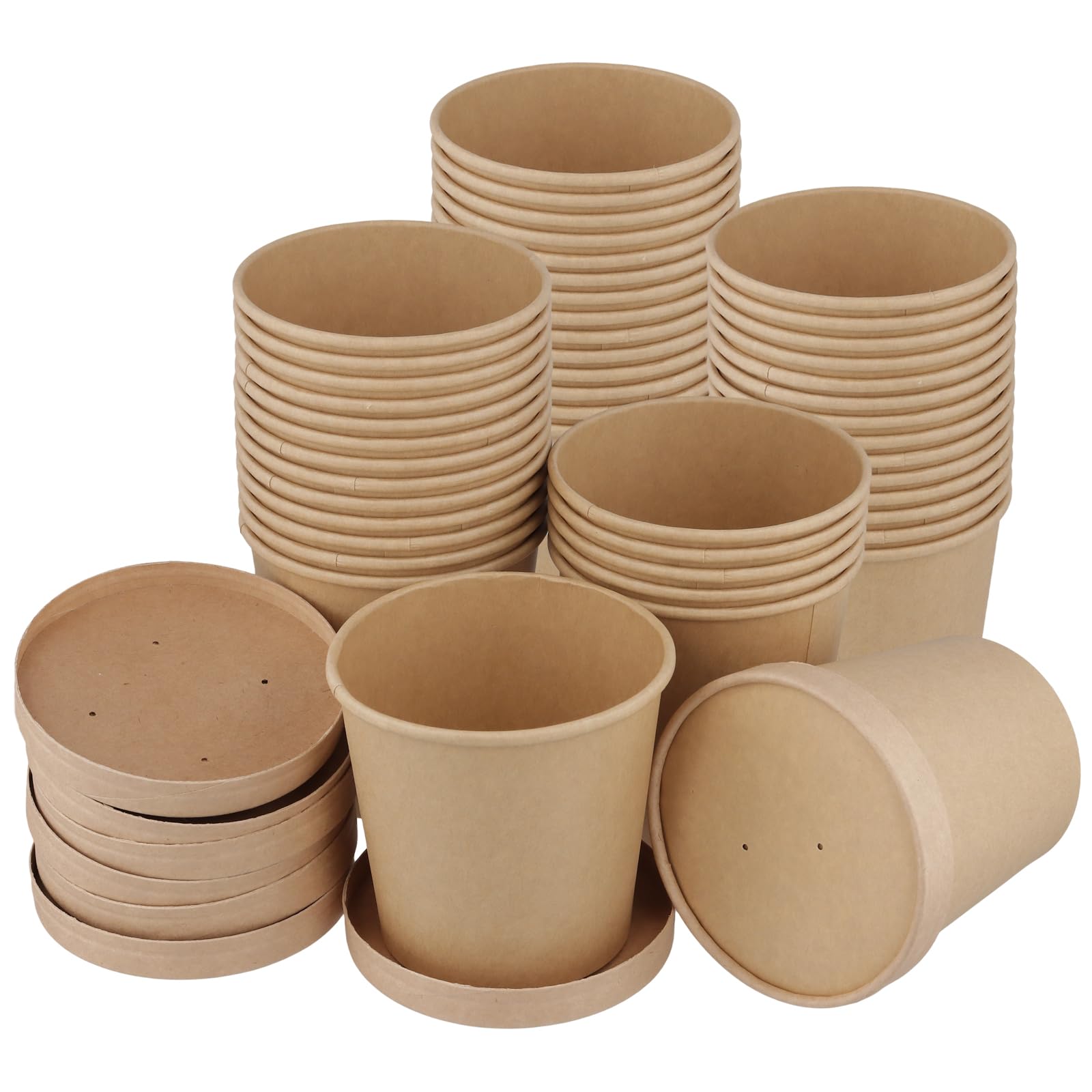 40 Bicchieri Carta Kraft Marrone 780 ml con Coperchio, Monouso Biodegradabili per Zuppe, Gelati, Snack e Asporto, 26 oz