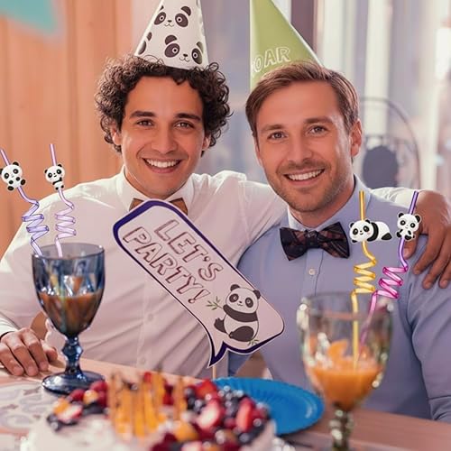 Miniatura 4 de 24 pajitas de panda reutilizables con temática de panda para fiesta de cumpleaños, bar, boda, fiesta, suministros