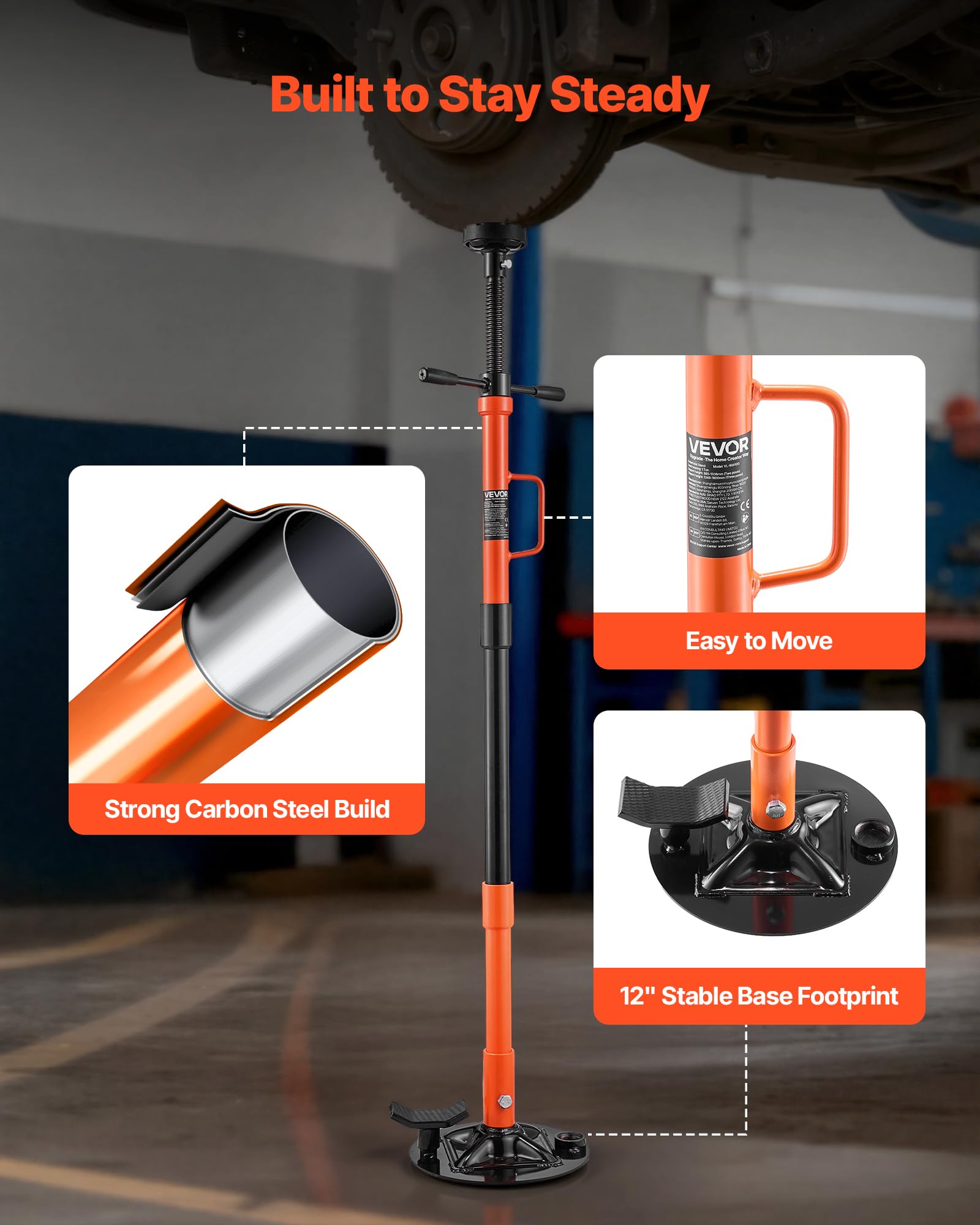 VEVOR Sollevatore da Fossa Sottoponte Cavalletto per Sollevamento Veicoli Carico Max. 1 Tonnellata, Cavalletto Supporto Altezza Regolabile Maniglia Girevole per Manutenzione Auto da Garage Officina