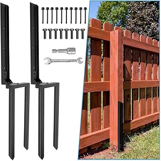 Nrspp Heavy Duty Steel Fence Post Repair Stakes, 2 Pcs Fence Post Anchor Double Ground Spike for Repair Tilted/Broken Wood Fence Post