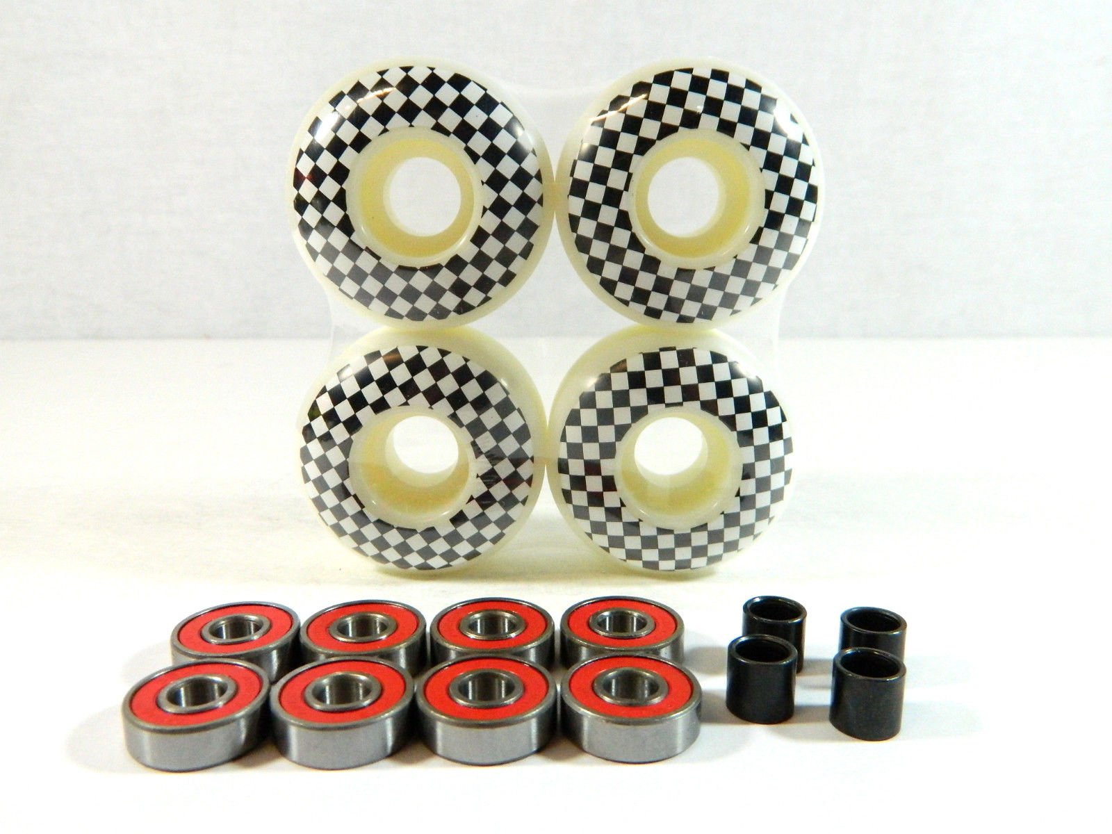 Graphic 52mm Pro Skateboard Wheels + ABEC 7 Bearings (Checkered White)