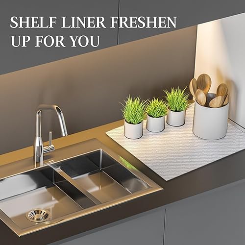 Miniatura 7 de Beautysaid Revestimiento de estante y cajón para armario de cocina, papel antideslizante no adhesivo, impermeable, lavable, grueso para tocador,