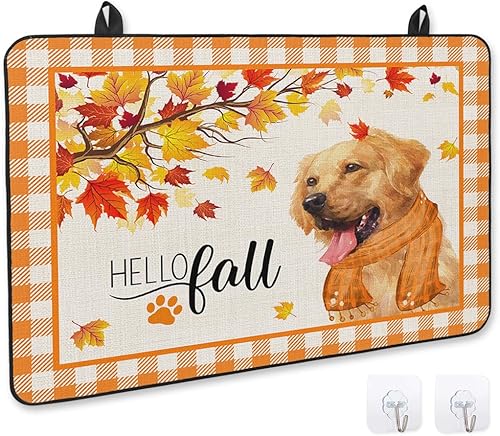 Funda para estufa eléctrica, diseño de hojas de arce con diseño de perro de otoño naranja a cuadros de búfalo de Acción de Gracias, cubierta