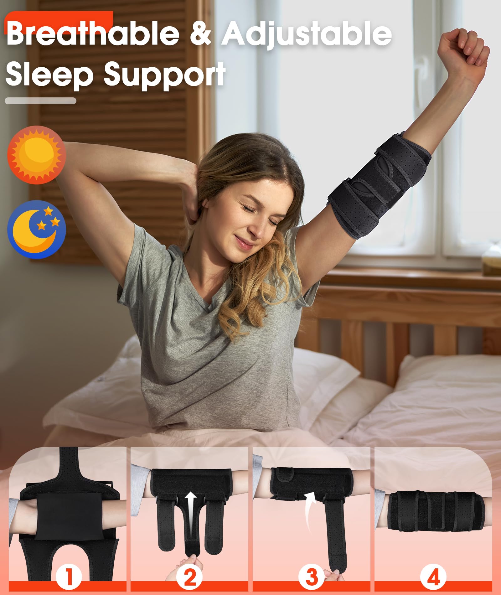 OXYSAIKO Elbow Brace for Cubital Tunnel & Ulnar Nerve Support – Adjustable Night Splint for Tennis Elbow, Tendonitis & Nerve Pain – Comfortable Elbow Stabilizer for Men & Women Fit Most — view 5