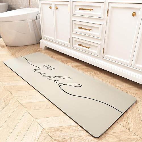 tchdio Tapete largo de baño, súper absorbente, de secado rápido, antideslizante, con parte trasera de goma, delgado, 17 x 48 pulgadas, color beige