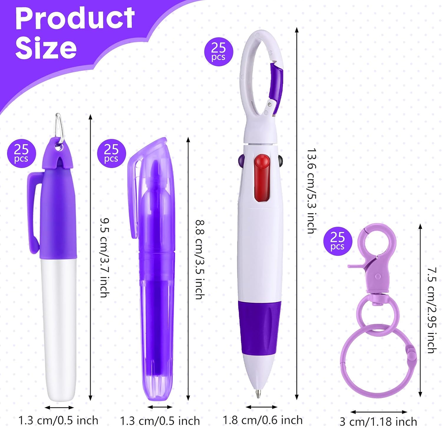 Sherr 100 Pcs Nurse Pen Set Nurse Week Gift with Retractable Ballpoint Pens Mini Highlighter Permanent Marker Keychain Clip Badge Reel Accessories for Nursing Student Medical Staff CNA(Purple, Blue)