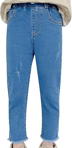 Baby Girl's Denim Pants Kids Bunny Hearts Embroidered High Waisted Straight Leg Jeans Trousers with Pockets 1-6 Years