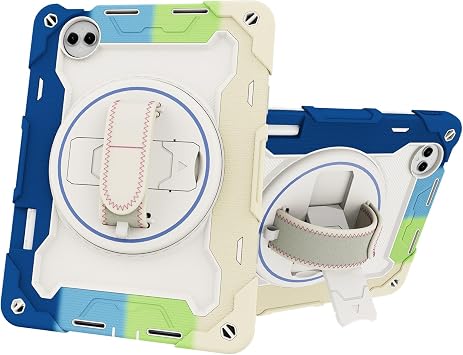 Heavy Duty Protection Kids Case for Huawei MatePad Pro 12.2" 2024,Multi-Angle Elastic Bracket+360 Adjustable Swivel Hand Strap Three-in-one Shatter-Resistant Shell, Drop-Proof,Shoulder StrapRAINBO