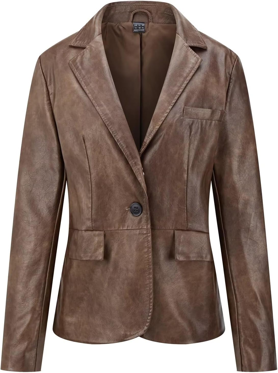 Women's Faux Leather Blazer Jackets Button Down Leather Shacket Coat with Pockets